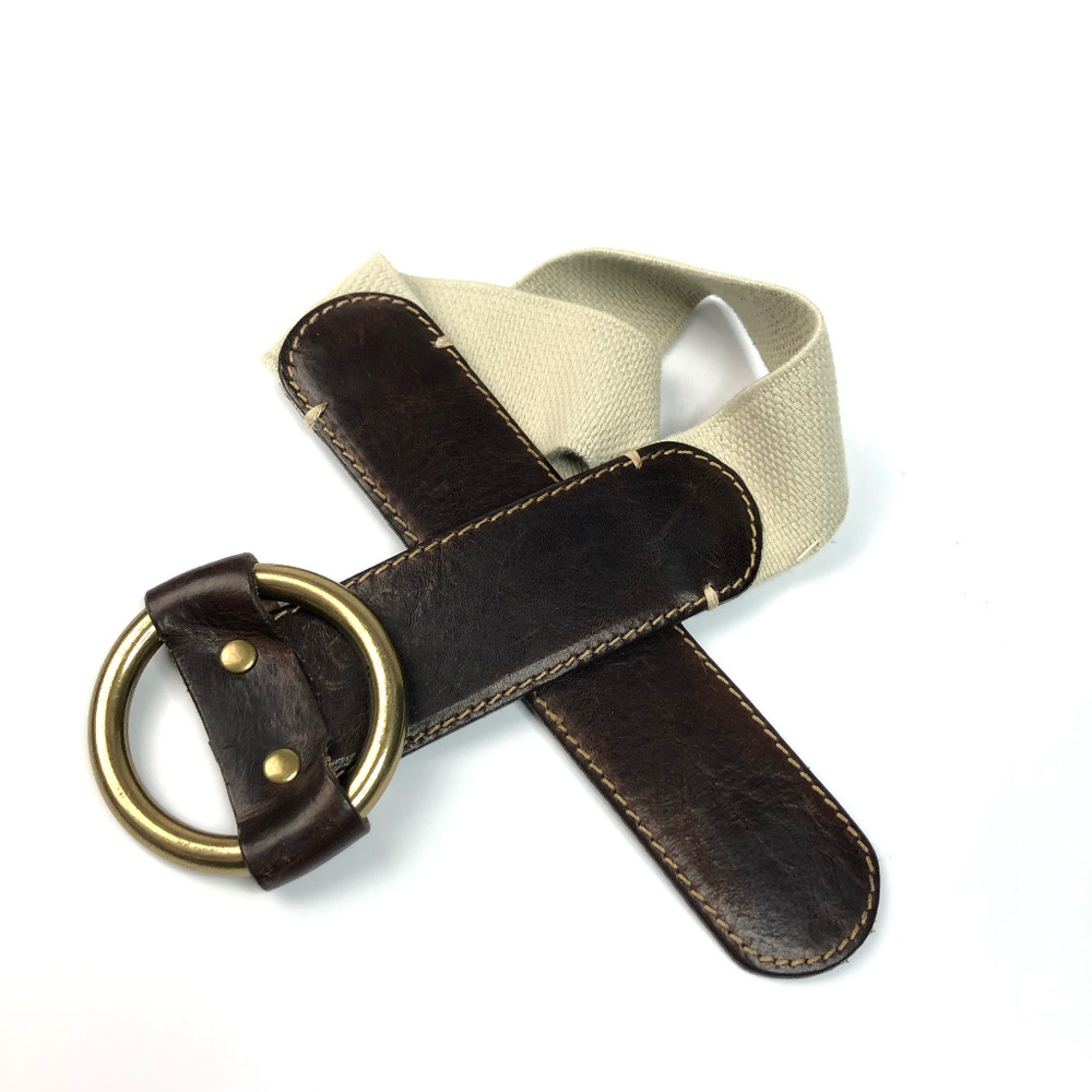 Vintage J Crew Leather & Elastic Metal Ring Belt